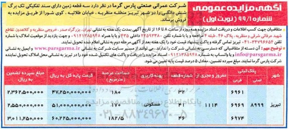 مزایده عمومی سه قطعه زمین...