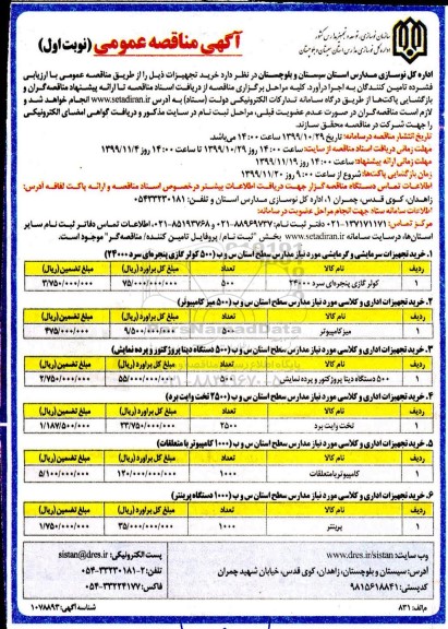 مناقصه ، مناقصه خرید تجهیزات کولر گازی ... 