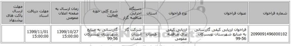 فراخوان ارزیابی کیفی گازرسانی به صنایع شهرستان تویسرکان 56-99