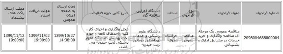 مناقصه عمومی یک مرحله ای مناقصه واگذاری و خرید خدمات در مشاغل اداری و پشتیبانی