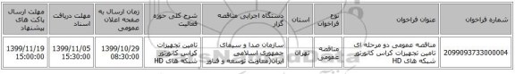 مناقصه عمومی دو مرحله ای تامین تجهیزات کراس کانورتور شبکه های HD