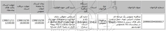 مناقصه عمومی یک مرحله ای عملیات اجرایی تهیه، حمل و نصب پانل های سربی و متعلقات مربوطه در بیمارستان ۸۵ تختخوابی مهدیشهر