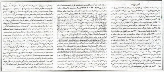 مزایده، مزایده ششدانگ یک دستگاه آپارتمان 132.82 مترمربع