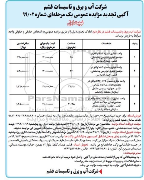 مزایده،تجدید مزایده فروش املاک تجاری 