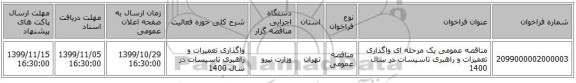 مناقصه عمومی یک مرحله ای واگذاری تعمیرات و راهبری تاسیسات در سال 1400