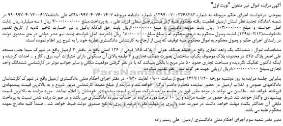 مزایده،مزایده فروش ششدانگ یک واحد تجاری 