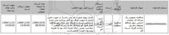 مناقصه عمومی یک مرحله ای عملیات اجرایی دیوار محافظ محوطه خط ریل بارانداز گمرک استان قم