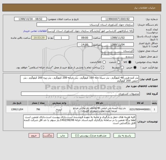 استعلام بذر کدو طبی 46 کیلوگرم ، بذر سیاه دانه 150 کیلوگرم ، بذر رازیانه 200 کیلوگرم ، بذر زیره 200 کیلوگرم ، بذر ختمی 200 کیلوگرم