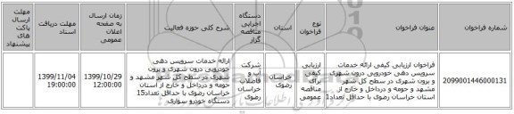 فراخوان ارزیابی کیفی ارائه خدمات سرویس دهی خودرویی درون شهری و برون شهری در سطح کل شهر مشهد و حومه و درداخل و خارج از استان خراسان رضوی با حداقل تعداد1