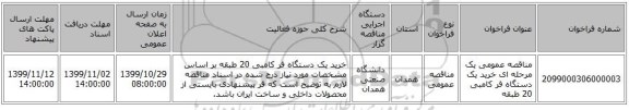 مناقصه عمومی یک مرحله ای خرید یک دستگاه فر کامبی 20 طبقه
