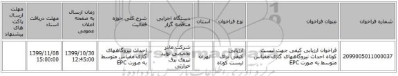 فراخوان ارزیابی کیفی جهت لیست کوتاه احداث نیروگاههای گازی مقیاس متوسط به صورت EPC