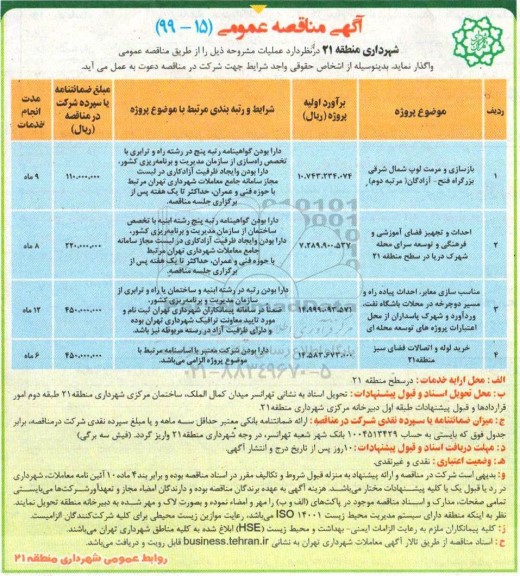 مناقصه, مناقصه بازسازی و مرمت لوپ ....