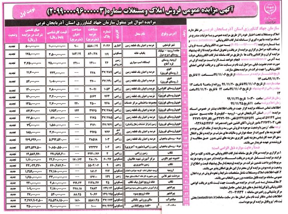 مزایده،مزایده فروش املاک و مستغلات کاربری انباری و زراعی و زمین نوبت اول