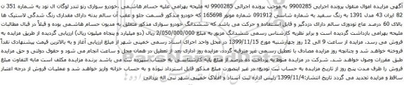 آگهی مزایده خودرو سواری رنو تندر لوگان ال نود