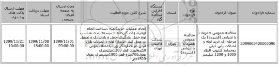 مناقصه عمومی همزمان با ارزیابی (فشرده) یک مرحله ای خرید لوله و اتصالات پلی اتیلن دوجداره کرتیوپ اقطار 1000 و 1200 میلیمتر 