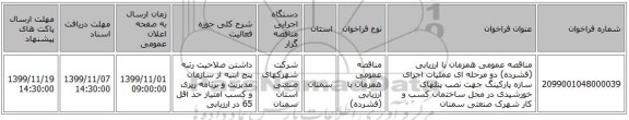 مناقصه عمومی همزمان با ارزیابی (فشرده) دو مرحله ای عملیات اجرای سازه پارکینگ جهت نصب پنلهای خورشیدی  در محل ساختمان کسب و کار شهرک صنعتی سمنان