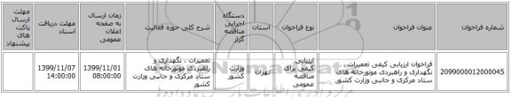 فراخوان ارزیابی کیفی تعمیرات ، نگهداری و راهبردی موتورخانه های ستاد مرکزی و جانبی وزارت کشور