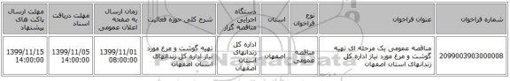 مناقصه عمومی یک مرحله ای تهیه گوشت و مرغ مورد نیاز اداره کل زندانهای استان اصفهان