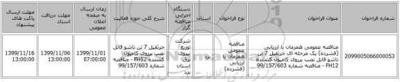 مناقصه عمومی همزمان با ارزیابی (فشرده) یک مرحله ای جرثقیل 7 تن تاشو قابل نصب برروی کامیون کشنده FH12 - مناقصه شماره 99/157/603
