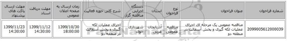 مناقصه عمومی یک مرحله ای اجرای عملیات لکه گیری و پخش آسفالت در منطقه دو