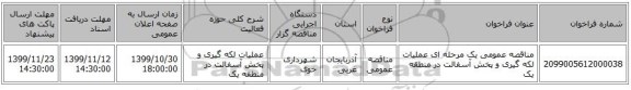 مناقصه عمومی یک مرحله ای عملیات لکه گیری و پخش آسفالت در منطقه یک