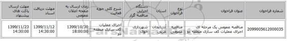 مناقصه عمومی یک مرحله ای اجرای عملیات کف سازی منطقه دو 