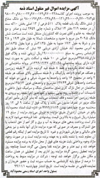 مزایده،مزایده دو دانگ مشاع از ششدانگ یکباب قطعه