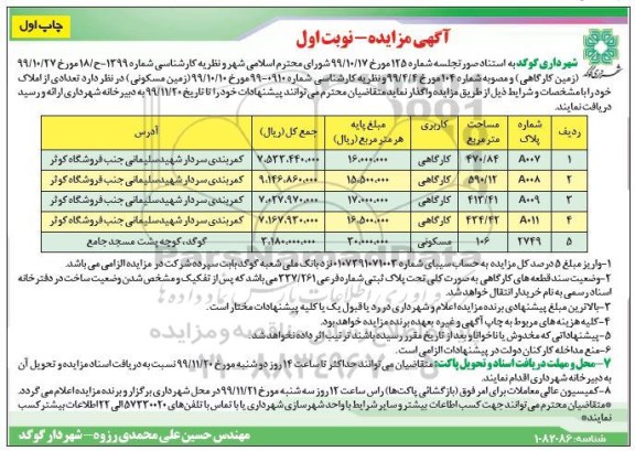 آگهی مزایده ،مزایده واگذاری املاک با کاربری کارگاهی و مسکونی