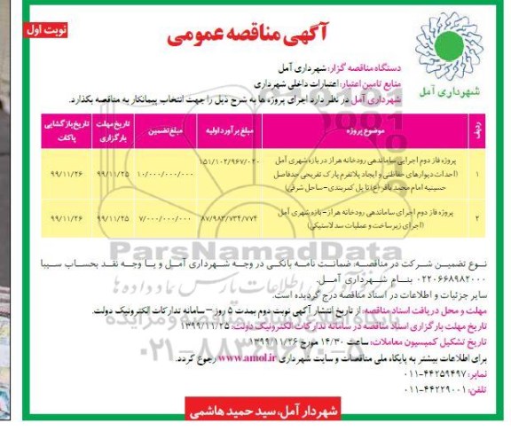 مناقصه پروژه فاز دوم اجرایی ساماندهی رودخانه ...