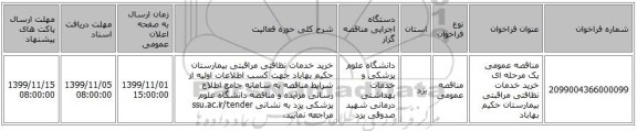 مناقصه عمومی یک مرحله ای خرید خدمات نظافتی مراقبتی بیمارستان حکیم بهاباد