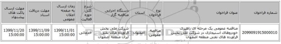 مناقصه عمومی یک مرحله ای راهبری خودروهای استیجاری در شرکت ملی پخش فرآورده های نفتی منطقه اصفهان