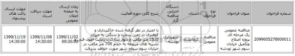 مناقصه عمومی یک مرحله ای پروژه اصلاح وتکمیل  خیابان سوم شهر نودشه 