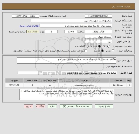 استعلام واگذاری خدمات پرستاری مرکز خدمات جامع شبانه روزی باسمنج