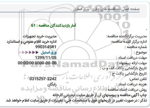استعلام ، استعلام ورق استیل