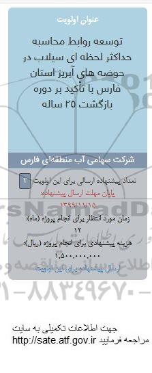 فراخوان, فراخوان توسعه روابط محاسبه حداکثر لحظه ای سیلاب در حوضه های آبریز