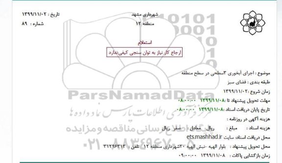 استعلام, استعلام اجرای آبخوری 3 سطحی 