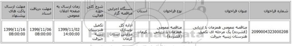 مناقصه عمومی همزمان با ارزیابی (فشرده) یک مرحله ای تکمیل هنرستان زینبیه جیرفت