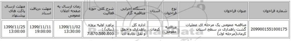 مناقصه عمومی یک مرحله ای عملیات گشت راهداری در سطح استان کرمان(مرحله اول)