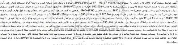 آگهی مزایده سهام