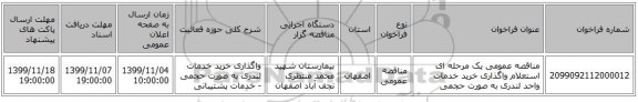 مناقصه عمومی یک مرحله ای استعلام واگذاری خرید خدمات واحد لندری به صورت حجمی