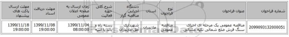 مناقصه عمومی یک مرحله ای اجرای سنگ فرش ضلع شمالی تکیه مشائی