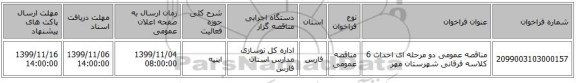 مناقصه عمومی دو مرحله ای احداث 6 کلاسه فرقانی شهرستان مهر