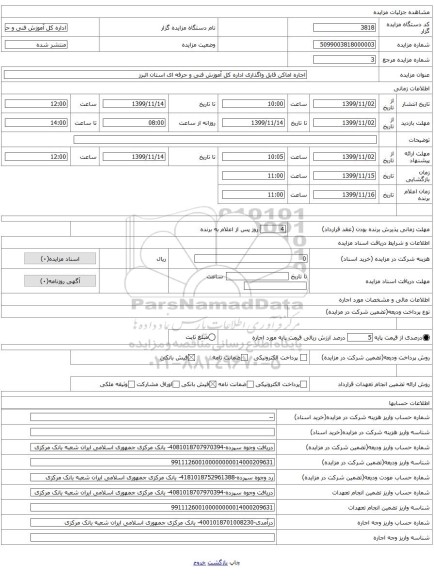 اجاره اماکن قابل واگذاری اداره کل آموزش فنی و حرفه ای استان البرز