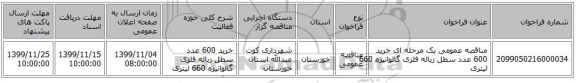 مناقصه عمومی یک مرحله ای خرید 600 عدد سطل زباله فلزی گالوانیزه 660 لیتری