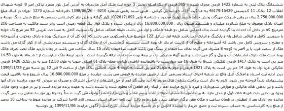 آگهی مزایده ششدانگ پلاک ثبتی به شماره 1422 فرعی مجزی شده از 385 فرعی