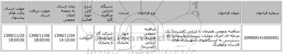 مناقصه عمومی همزمان با ارزیابی (فشرده) یک مرحله ای اجرای عملیات زیرسازی وآسفالت راه دسترسی به ایستگاههای شهرستان های فارسان وکوهرنگ