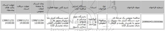 مناقصه عمومی یک مرحله ای خرید دستگاه کنترلر دما دیجیتال مجهز به هشدار دهنده و گرمکن دارای نمایشگر LCD