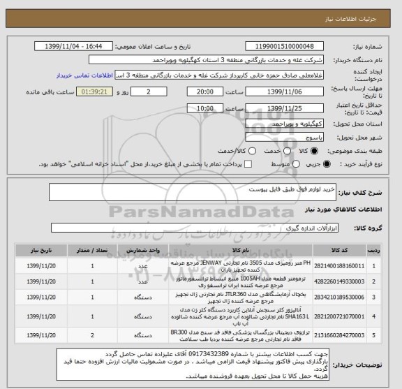 استعلام خرید لوازم فوق طبق فایل پیوست 