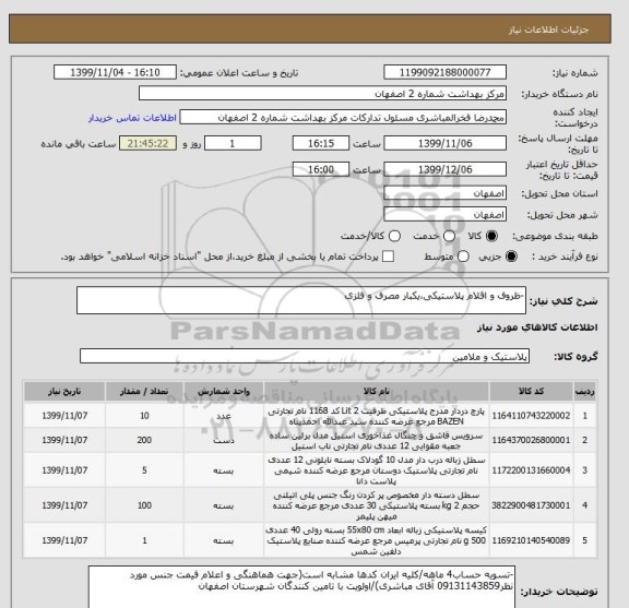 استعلام -ظروف و اقلام پلاستیکی،یکبار مصرف و فلزی