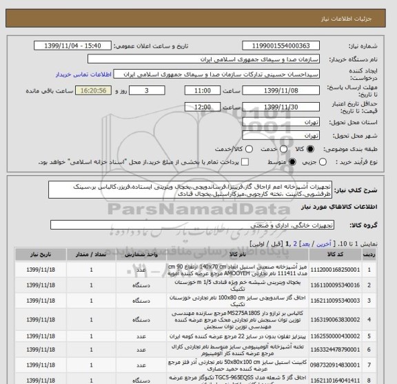 استعلام تجهیزات آشپزخانه اعم ازاجاق گاز،فرپیتزا،فرساندویچی،یخچال ویترینی ایستاده،فریزر،کالباس بر،سینک ظرفشویی،کابینت ،تخته کارچوبی،میزکاراستیل،یخچال قنادی